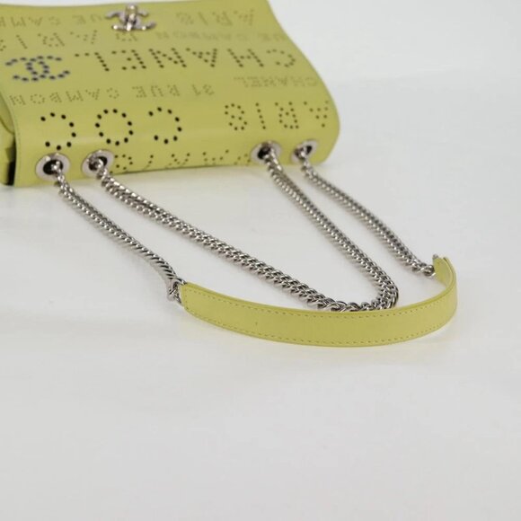 CHANEL Chain Shoulder Bag Leather 2way Yellow CC Auth 130486M - Picture 8 of 14